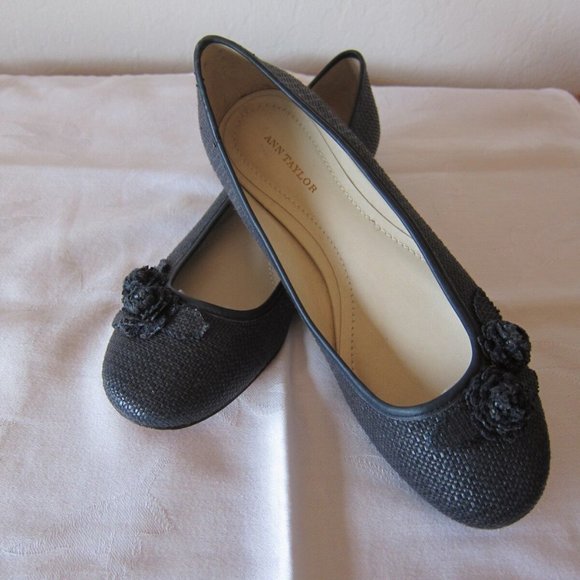 ANN TAYLOR STRAW (NATURAL FIBERS) AND LEATHER FLORAL LOAFERS - BALLET FLAT - 7M - Picture 1 of 7